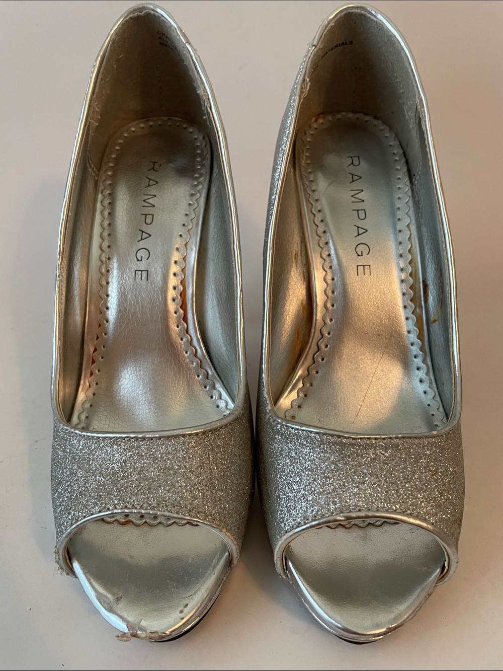 Rampage Silver Glitter Peep Toe Heels